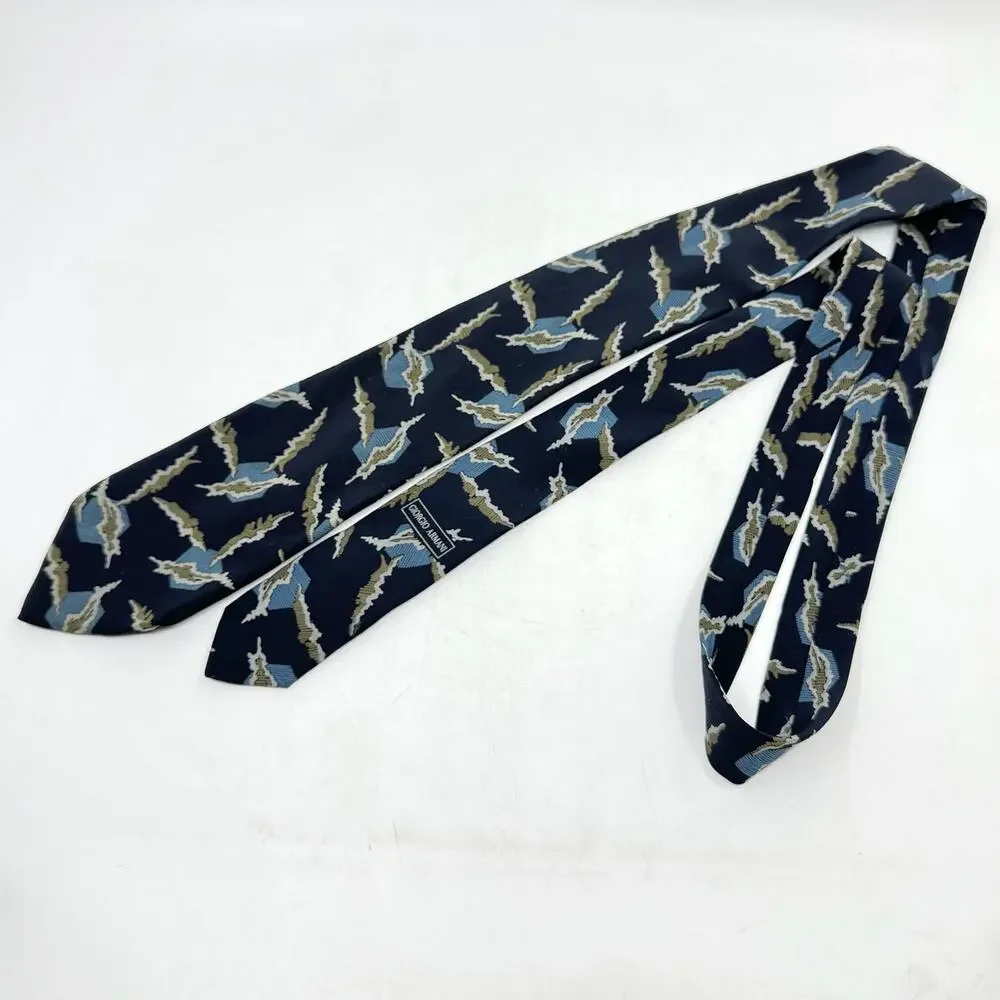 Vintage GIORGIO ARMANI Navy Abstract Print Silk Neck Tie - Picture 6 of 6